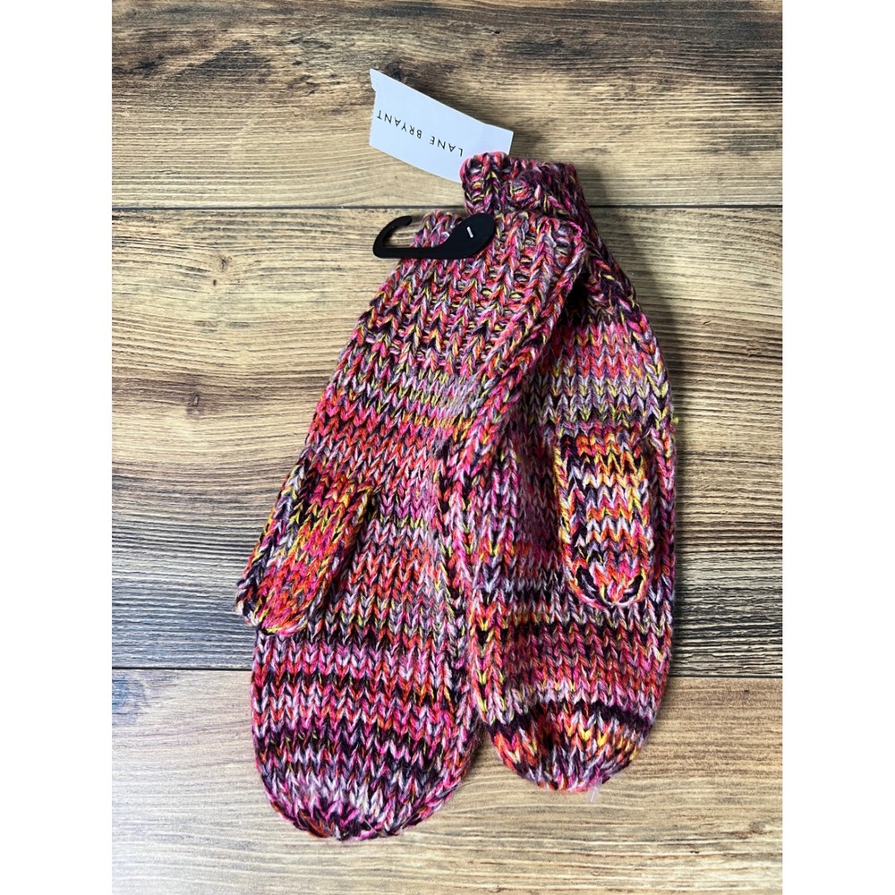 Lane Bryant Womens Pink Orange Space Dye Chunky Knit Winter Mittens NWT